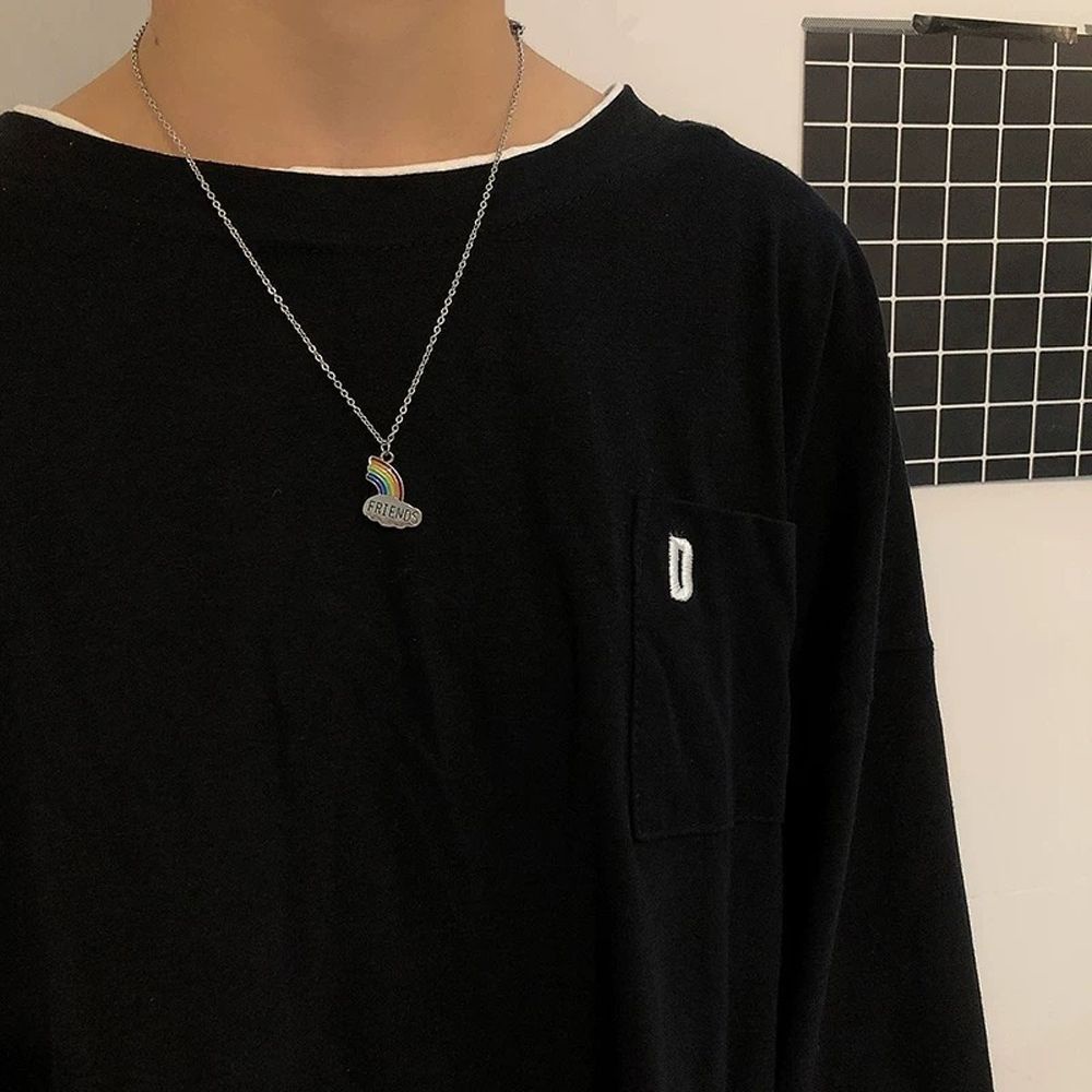 Needway  Vintage Best Friend Necklace Cute Couple Jewelry Friendship Choker Letter Creative Pendant Charm Fashion Jewelry Sweet Rainbow
