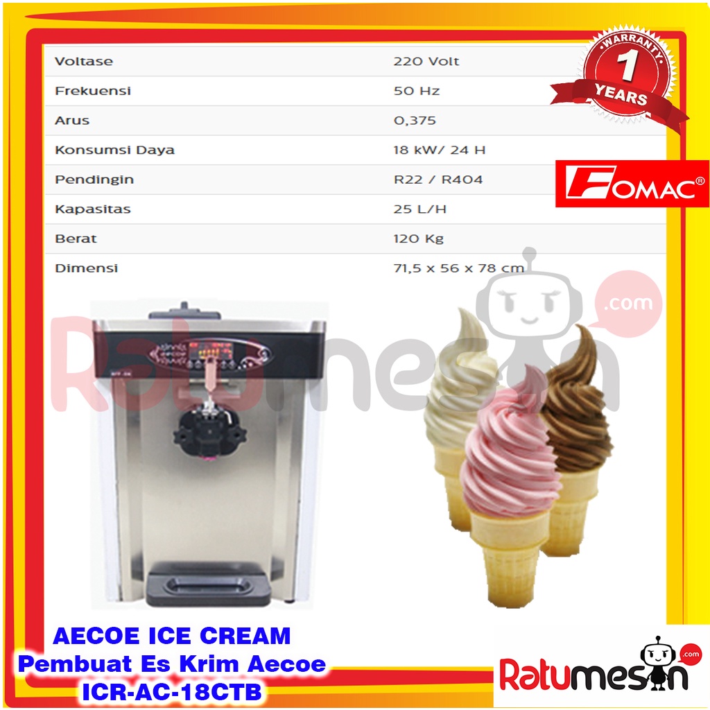 Aecoe Ice Cream / Mesin Pembuat Es Krim Aecoe 1 Tuas ICR-AC-18CTB FOMAC
