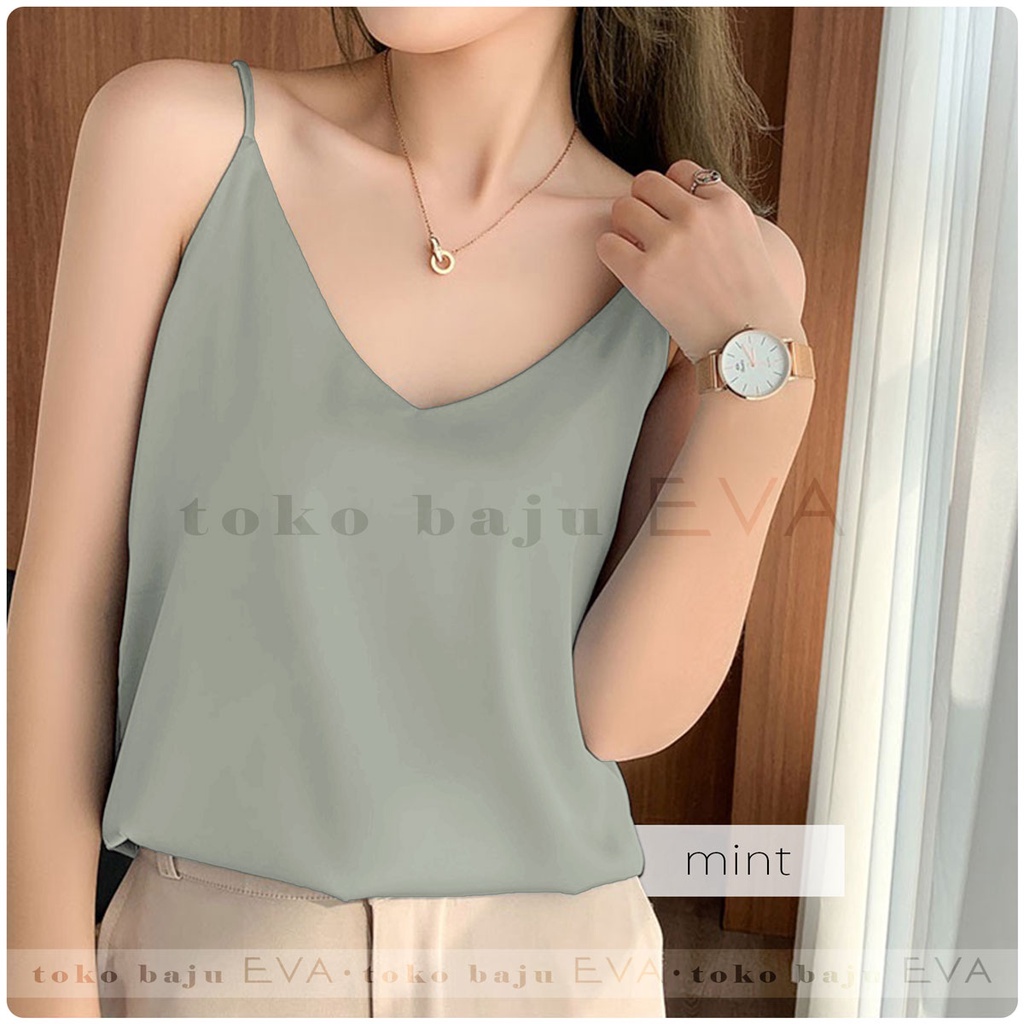 Tank Top Polos Wanita Bahan Mosscrepe Premium-Mint
