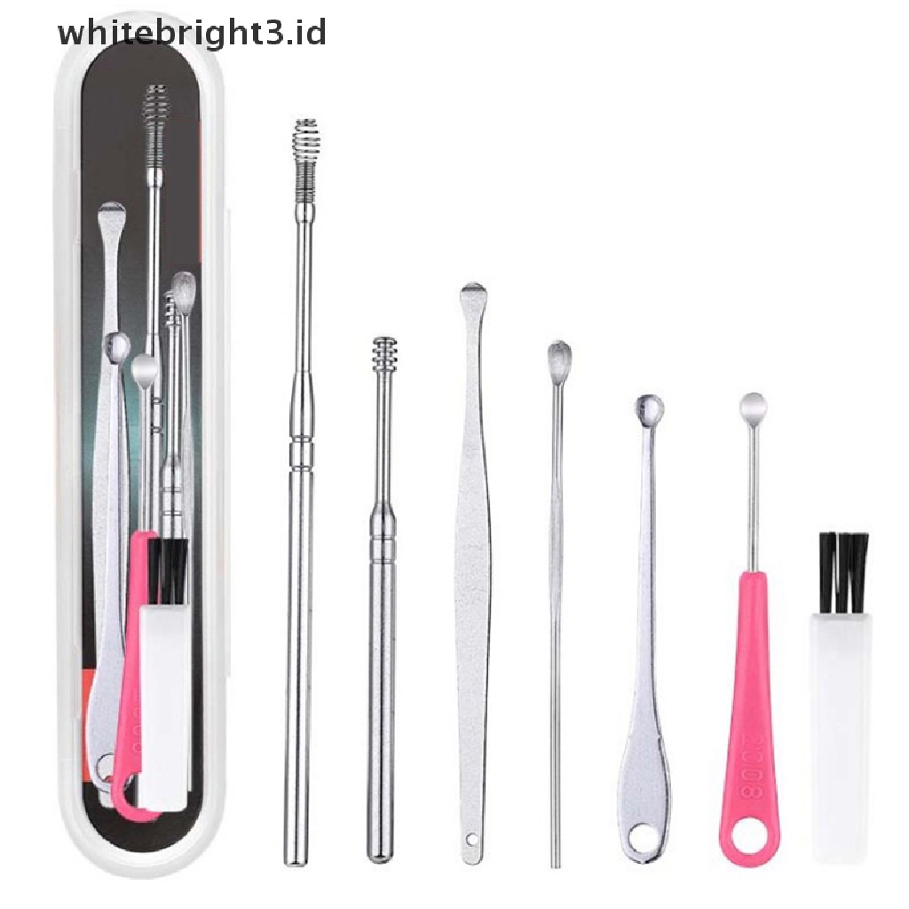 (whitebright3.id) 7pcs / Set Korek Kuping Bahan Stainless Steel