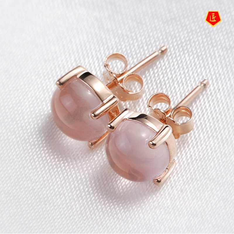 [Ready Stock]Simple Ross Quartz Rose Gold Stud Earrings Women