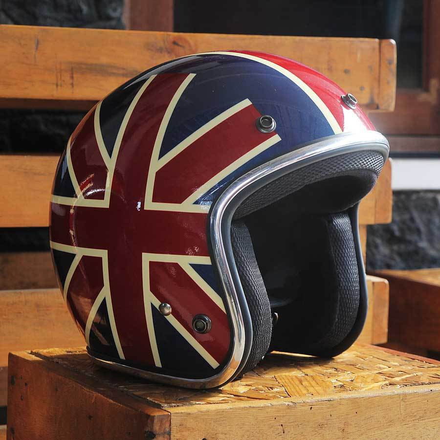 Helm Retro SADA Unionjack Glossy + Kaca Bubble Original (Vespa/Klasik/Classic/Vintange)