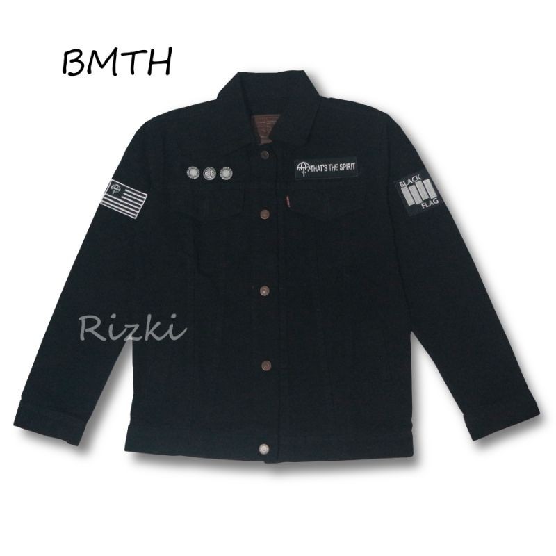 Jaket Jeans Patch Pria Black BMTH Pin
