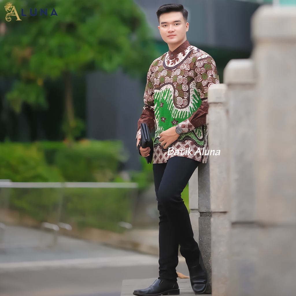 Baju Koko Kurta Pakistan Pria Dewasa Motif Batik Aluna Baju Muslim Lengan Panjang Terbaru Good Quality Katun Premium MBA 006