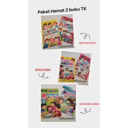 Paket Hemat 2 buku TK ,buku belajar anak menulis angka ,buku huruf besar kecil ,buku lancar  membaca dan menulis