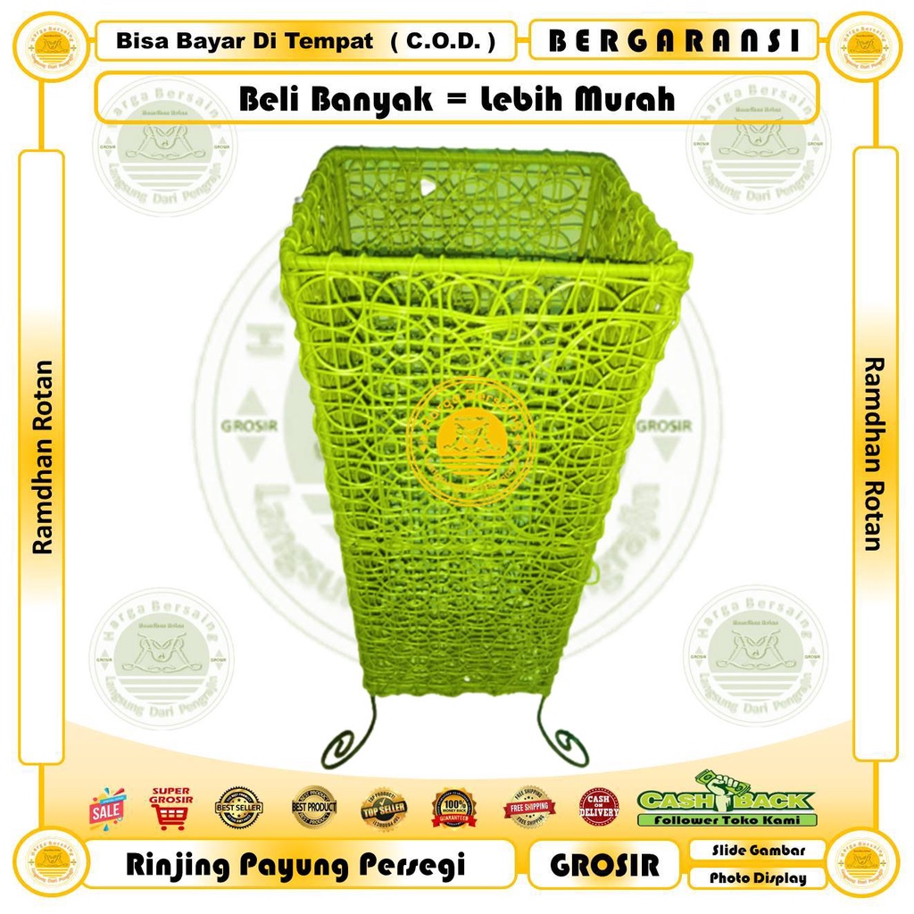 GROSIR Rinjing Payung Bentuk Kotak Bahan Rangka Besi Anyaman Rotan Sintetis / Ramdhan Rotan /  Keran