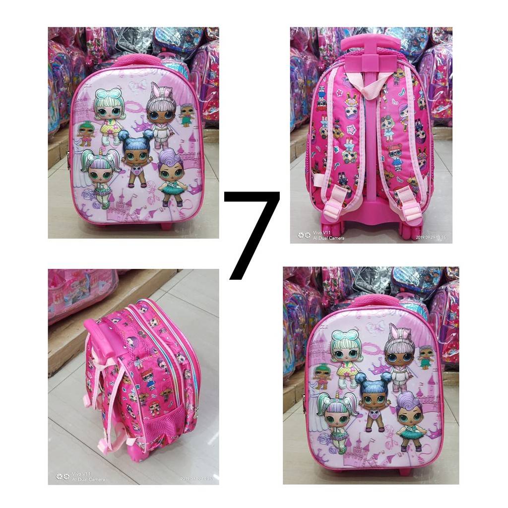 PROMO TERMURAH - TERBAIK Tas Anak Sekolah Trolley TK Motif 3D Timbul IMPORT ( ZOOM - RAINBOW - ROSE - STRONG )