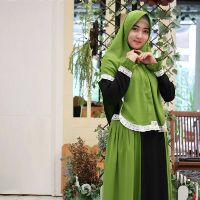 (promo) set syar'i hijau, gamis syar'i, gamis lebaran, gamis original, gamis, hijab syar'i
