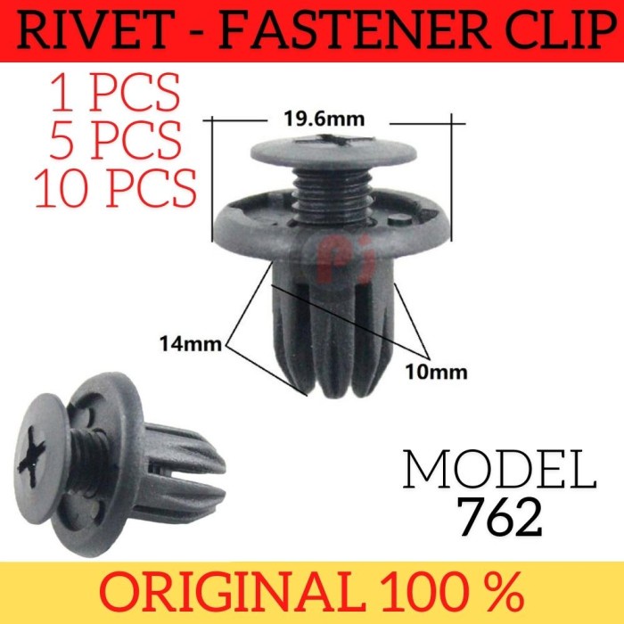 Baut Rivet 762 Klip Mobil Motor Car Push Pin Fasteners Clip 20 x 10 mm Isi 10 Pcs