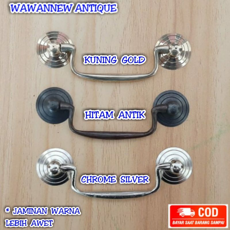 TERLARIS Handle / Tarikan Laci Lemari Jendela Rumah Kuningan Antik Motif Polos 11cm