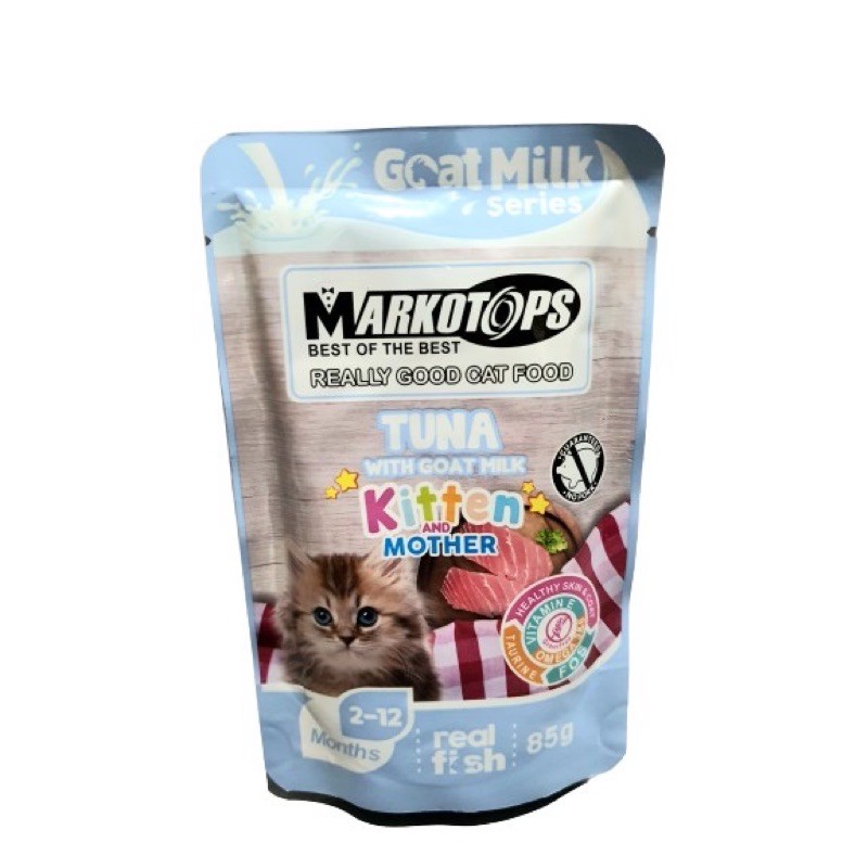 Markotops pouch SACHET 85gr goat milk susu mother kitten &amp; adult kucing makanan basah cat