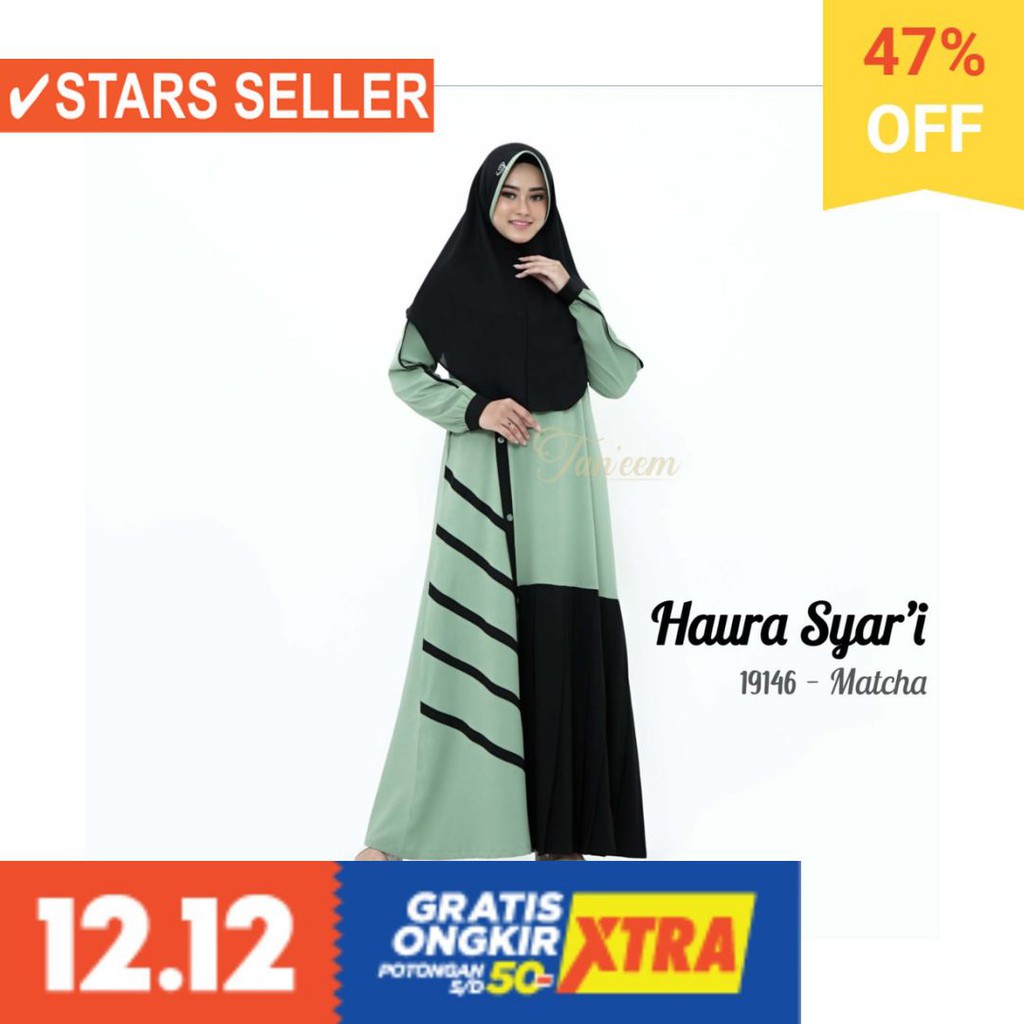 BAJU LEBARAN PAKAIAN MUSLIMAH SYARI BERGO BALOTELI / Gamis  Haura kode 19146 by Taneem