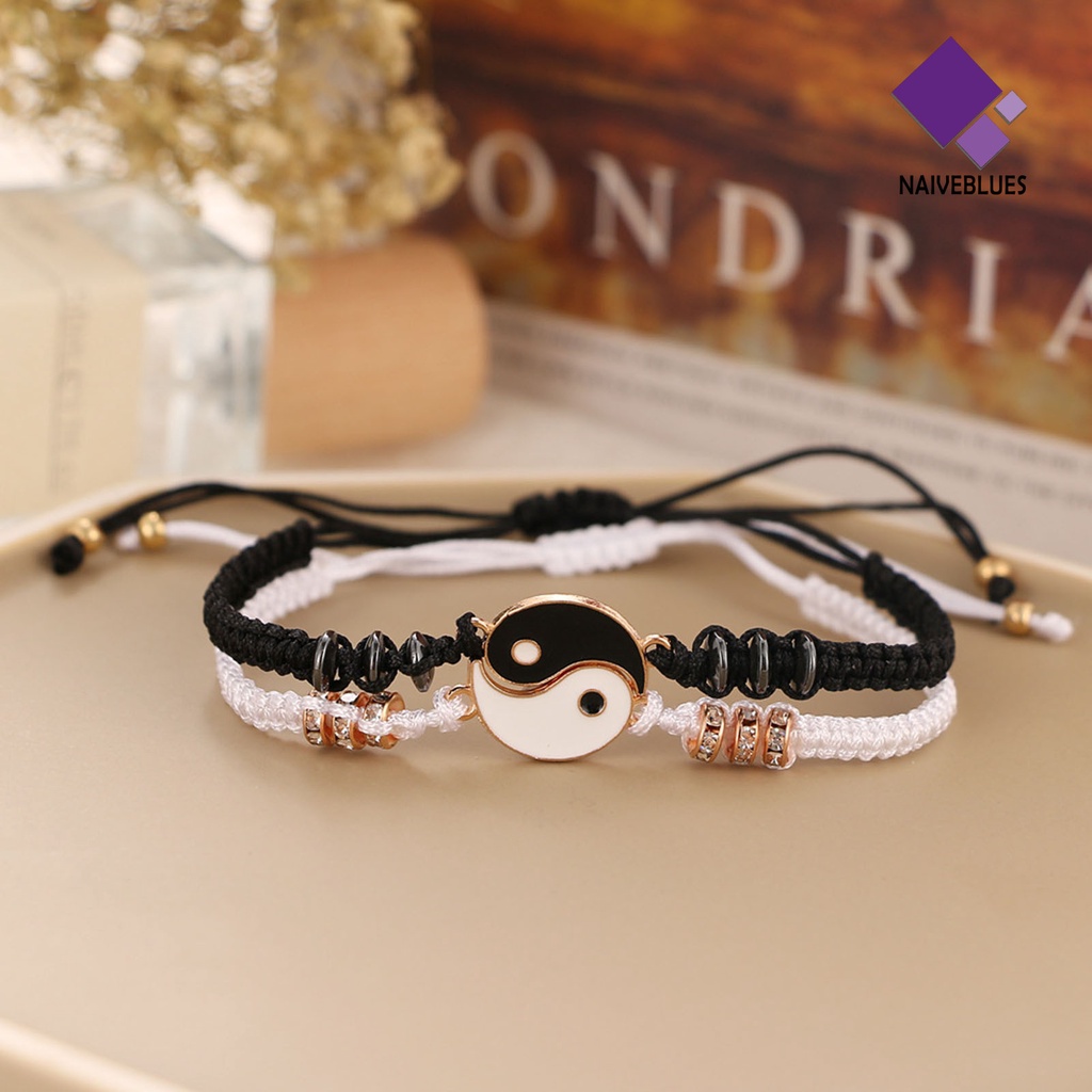 Naiveblue &gt; Gelang Tali Anyam Handmade Adjustable Dengan Liontin Tai Chi Untuk Pasangan / Pria / Wanita