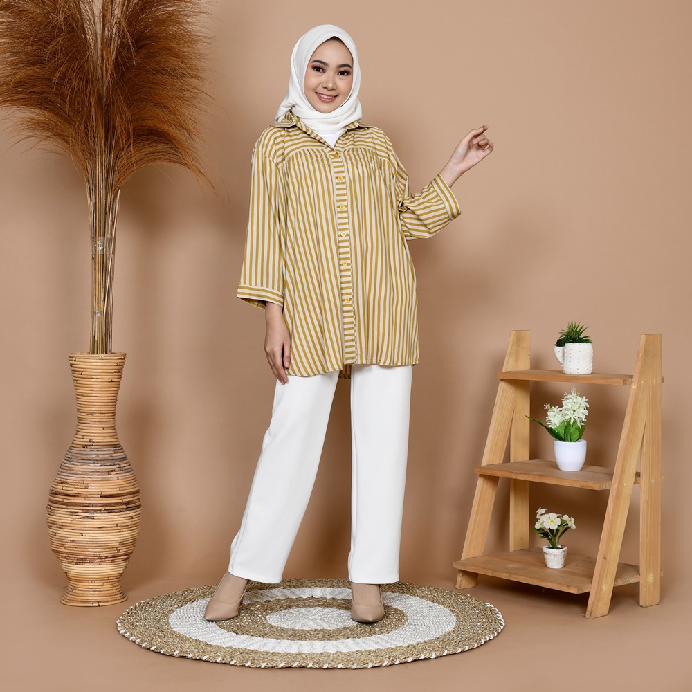 NHM Kemeja Wanita Jumbo, Baju Atasan Jumbo Motif Salur