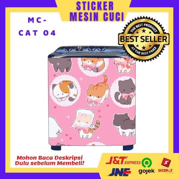 STIKER MESIN CUCI Motif CAT Bisa untuk 1Tabung atau 2Tabung / STICKER MESIN CUCI PRINTING/Stiker Mes