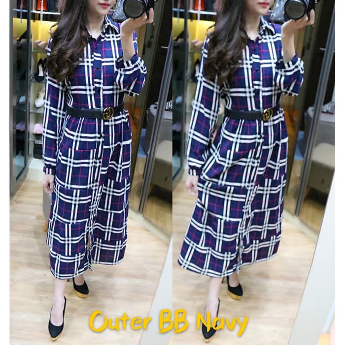 [Outer BB Navy BC]Outer wanita kulit jeruk navy