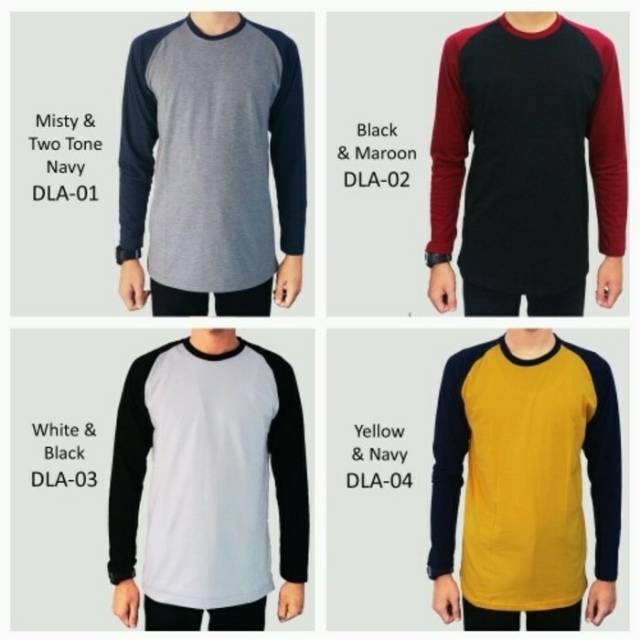  Kaos  raglan lengan panjang kaos  polos  kombinasi warna kaos  