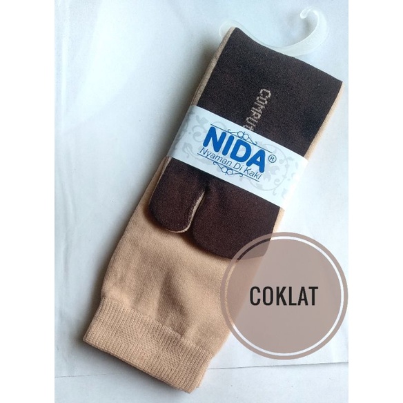 Kaos Kaki Nida Panjang Muslimah Telapak Hitam Jempol Polos Murah Malang-Coklat muda