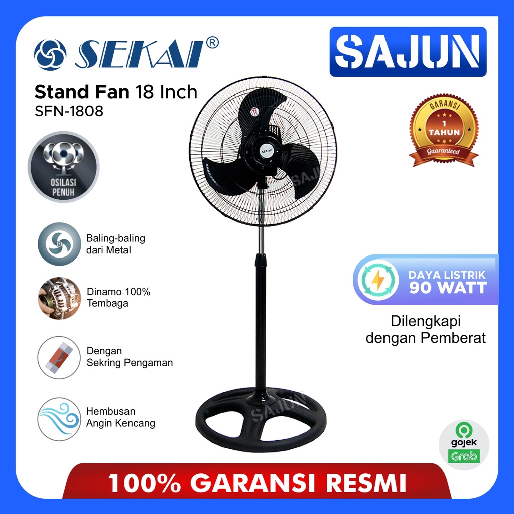 SEKAI Metal Stand Fan SFN1808 Kipas Angin 18 Inch SFN 1808