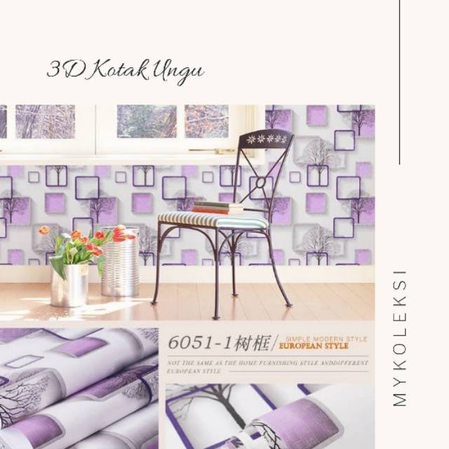 MURAH WALLPAPER 10 METER MOTIF  KOTAK  3D UNGU WALLPAPER 