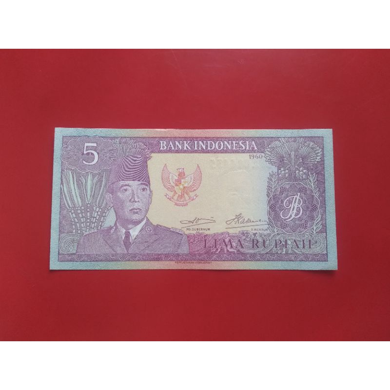 Uang Kertas Kuno 5 rupiah Seri Bapak Soekarno