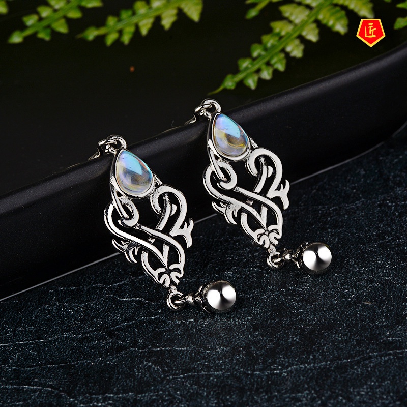 [Ready Stock]Inlaid Colorful Moonstone Earrings Creative Personality