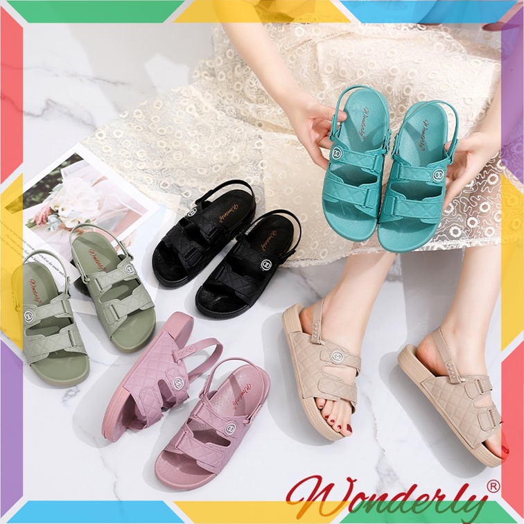 2027-3 Sepatu Sandal Wanita Wonderly Sendal Cewek Tali 2in1 Ban 2 Karet Jelly Empuk Premium Tawana