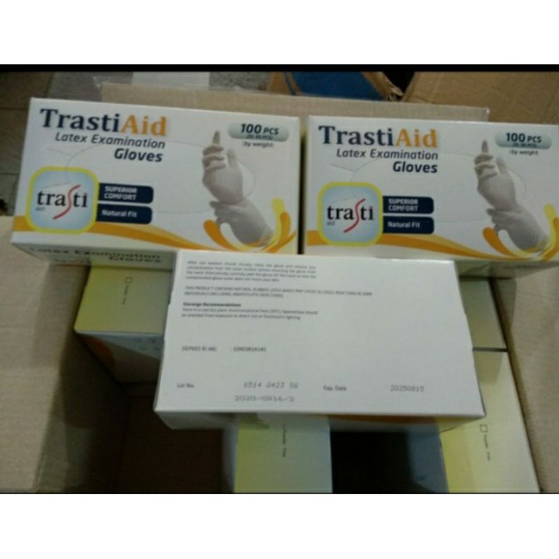 Sarung tangan  Trasti latex examination Gloves isi 100