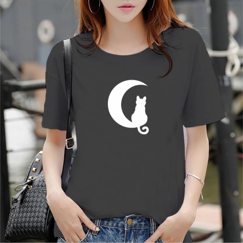 kaos wanita Oneck sabit kucing cotton baju distro wanita kaos murah