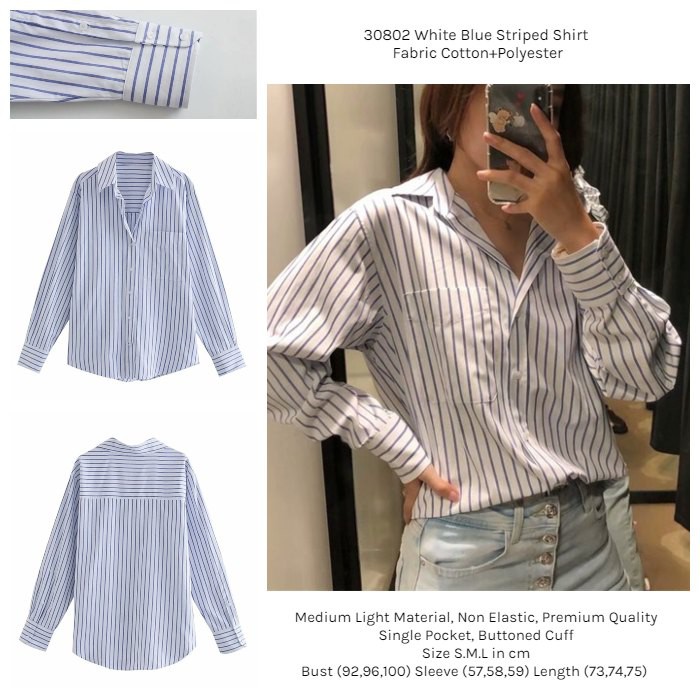 30802 White Blue Striped Shirt (size L)
