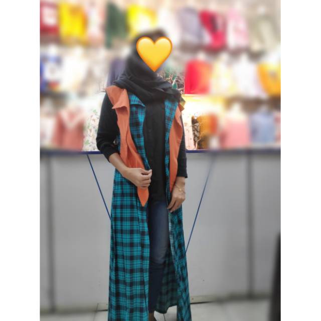 Long Kardigan remaja wanita motif kotak import