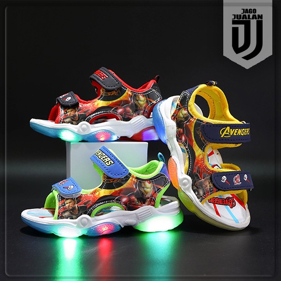 Sandal Gunung Lampu LED AVENGER Anak usia 1 2 3 4 5 6 tahun / Sandal Sepatu Anak Balita Cowok Motif 