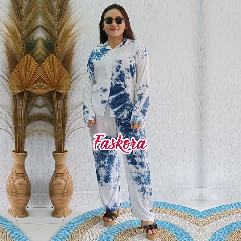 Set Kemeja Tie dye Wanita Lengan Panjang STN13 / Kemeja Tie dye Wanita Lengan Panjang Jumbo