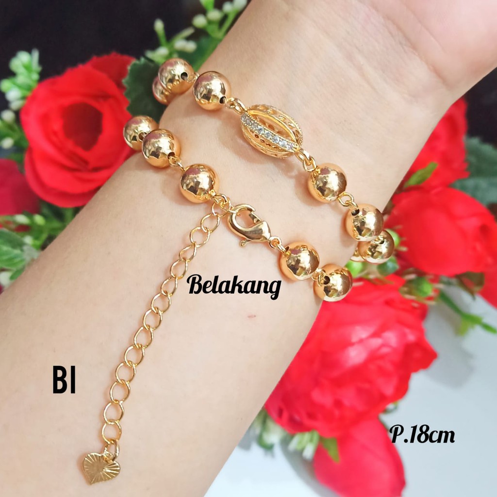 Gelang TITANIUM Rantai bola plat permata varian motif gold,perhiasan wanita terkini COD