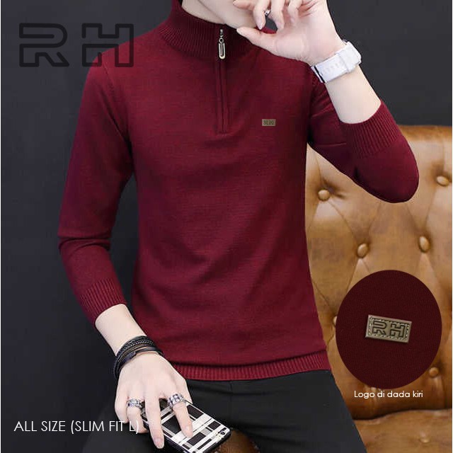 Baju rajut kerah tinggi zipper / Sweater turtleneck resleting RHcollections kerah tinggi zipper pria