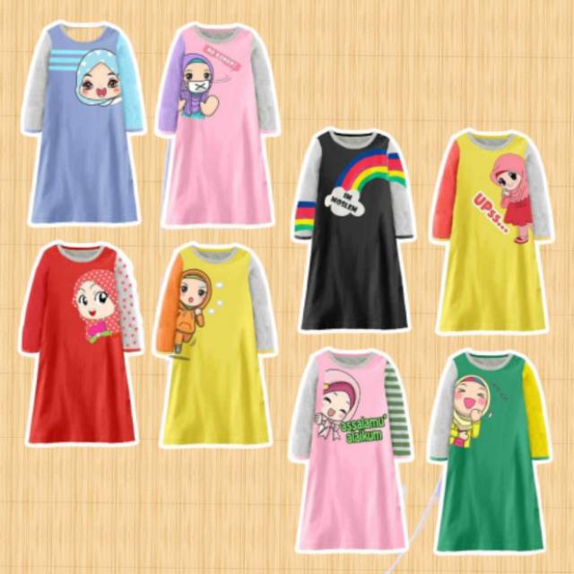 Baju Gamis Kaos Muslim Anak Perempuan Katun 1-10 Tahun