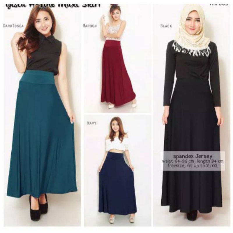 Rok Panjang spandek jersey all size rok payung jersey rok hitam rok jersey murah Flare skirt fashion rok