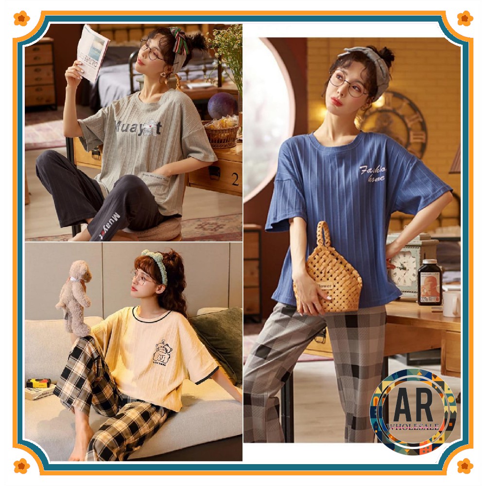 Baju Tidur Piyama Set/Piyama Wanita Import/Baju Piyama Cantik Celana Panjang/Woman Sleep Wear