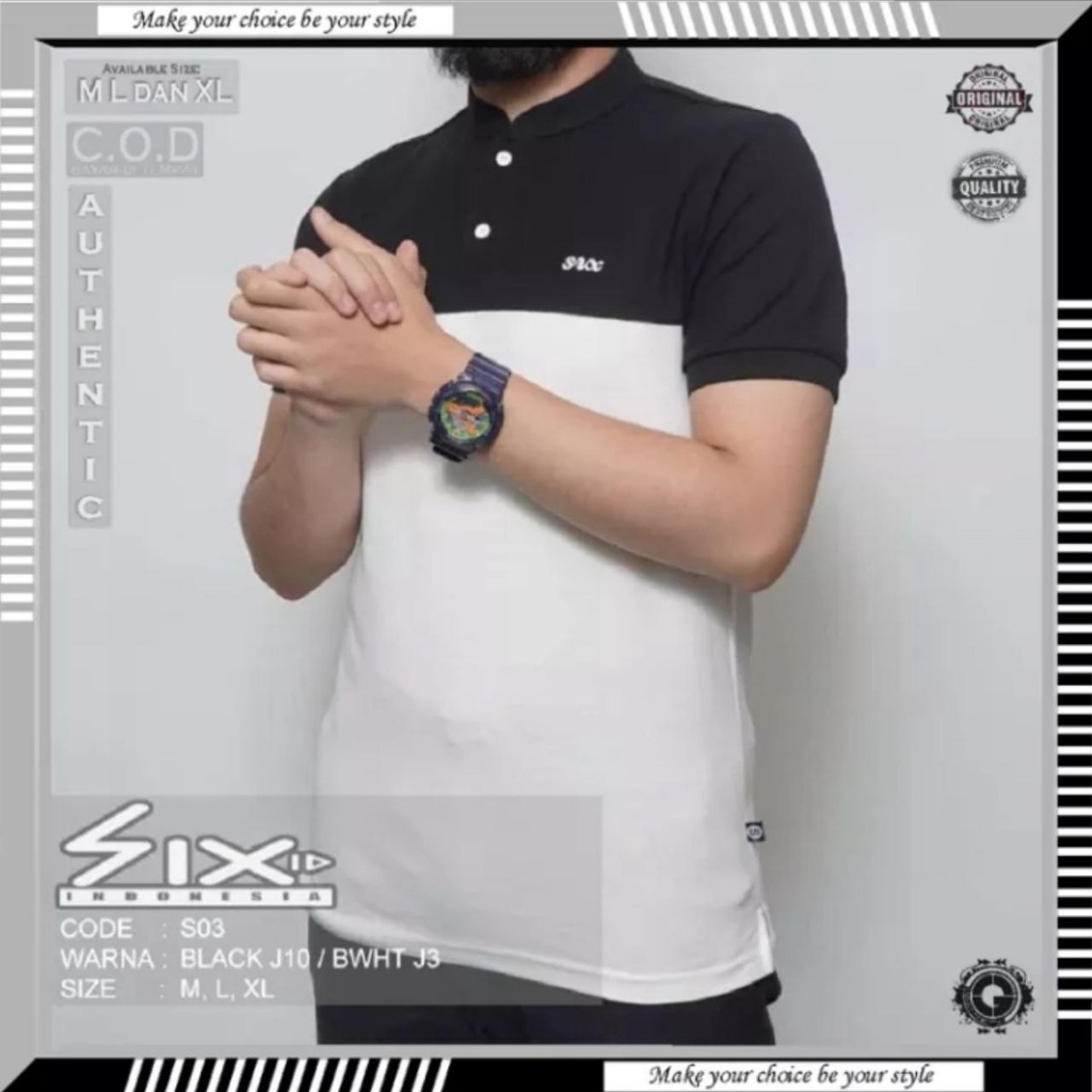 KAOS Six Kerah Gerimis POLO Sanghai Wangki Pria Dewasa 100% Original Premium Pakaian Baju Distro SIX