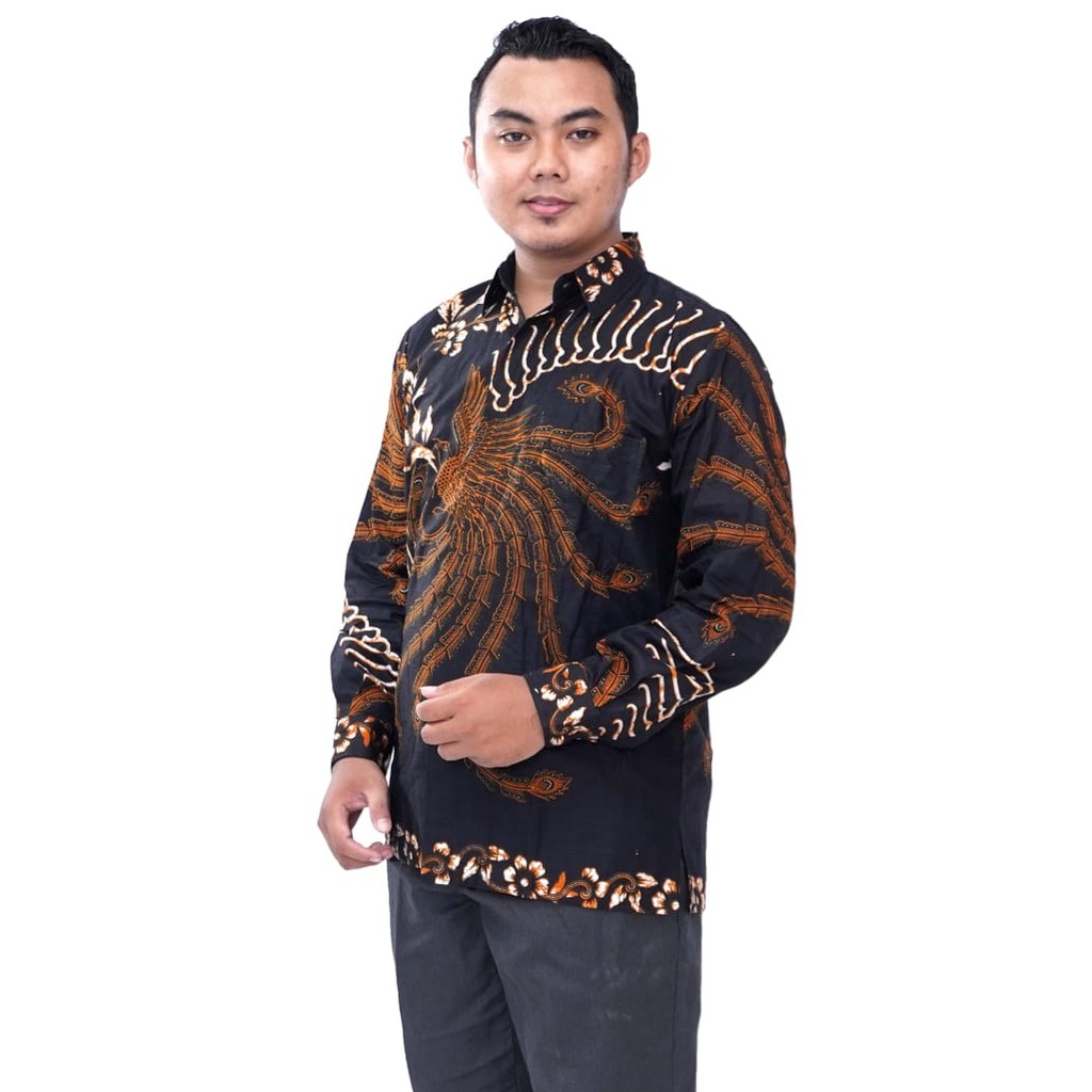 Couple Batik Blouse Wanita Lengan 7/8 - Kemeja Batik Pria Lengan Panjang Warna Hitam