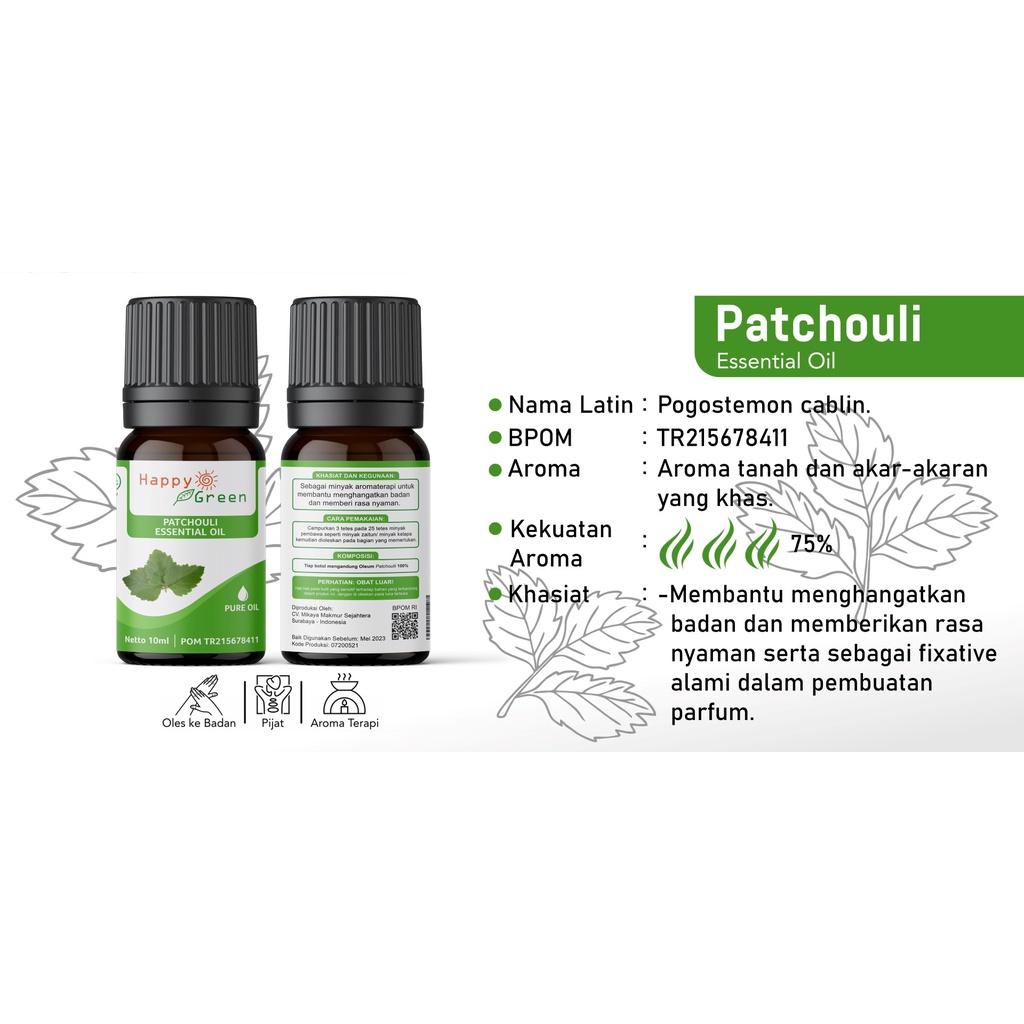 BPOM Happy Green Patchouli Essential Oil - Minyak Atsiri Nilam Murni 100% Garansi Uang Kembali