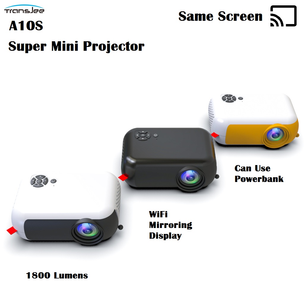 TRANSJEE A10S A10 WIFI Version - Super Mini Projector 1800 Lumens - Proyektor Super Mini Portabel - Versi Upgrade dari TRANSJEE A2000