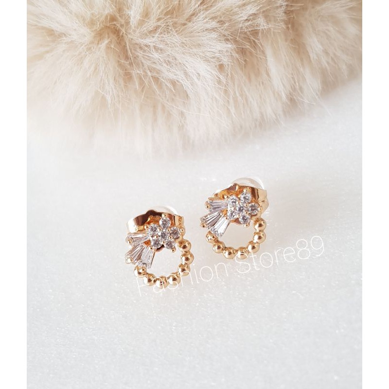 Ready Anting Tusuk cantik Xuping model simple elegant lapis permata putih xuping emas 18K