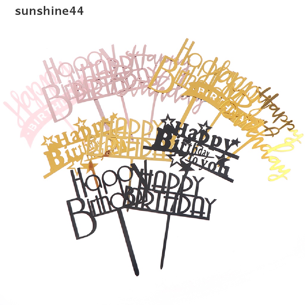 Sunshine 1Pc Topper Kue Ulang Tahun Tulisan Happy Birthday Bahan Plastik Akrilik