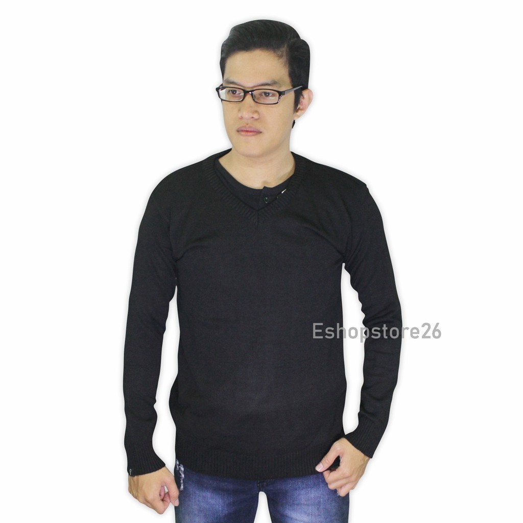 Sweater Rajut Vneck pria Greenlight - Jaket rajut pria v neck - Hitam