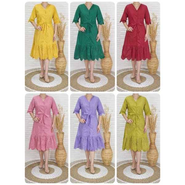 dress gaun eve katun bolong laser stretch