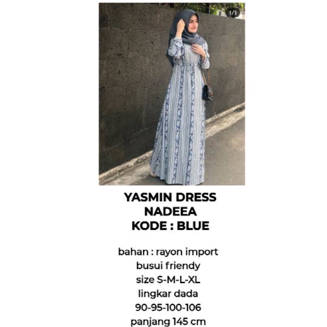 Yasmin dress nadeea warna biru size S.M.L