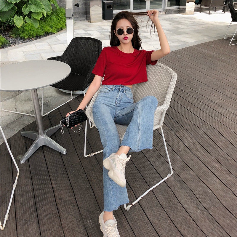 New Korean Style Biru Highwaist Kulot Jeans Wanita Loose