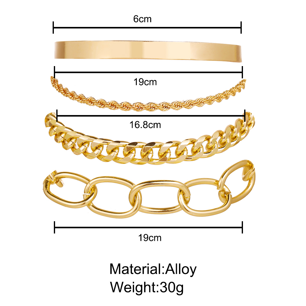 AY(CN) 4Pcs Gold Chain Mutilayer Bracelet Set Fashion Bracelet Luxury Jewelry Bohemian Accessories Alloy