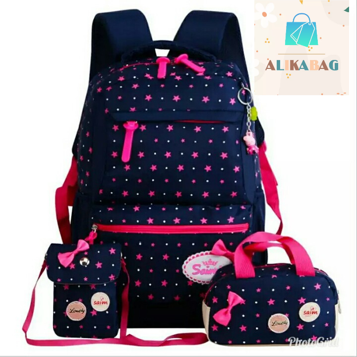 ALIKA BAG - Tas Ransel Sekolah Anak Perempuan Multifunsi 3 in 1 Bertabur Bintang